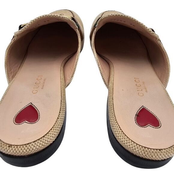 Gucci Princetown Horsebit Flat Mule Slipper Canvas Beige Web Stripe Size 38 US 8 - Picture 6 of 13